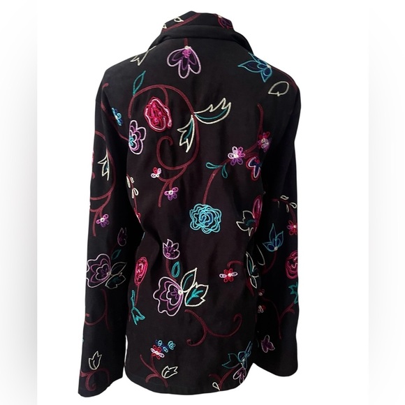 Vintage Koret Womens Jacket Sweater Faux Suede Floral Embroidery Size L - Picture 3 of 10